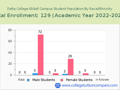Delta College-Slidell Campus 2023 Student Population by Gender and Race chart