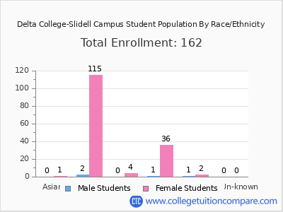 Delta College-Slidell Campus 2025 Student Population by Gender and Race chart