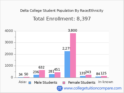 Delta College 2025 Student Population by Gender and Race chart