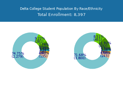 Delta College 2025 Student Population by Gender and Race chart