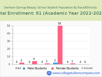 Denham Springs Beauty School 2023 Student Population by Gender and Race chart