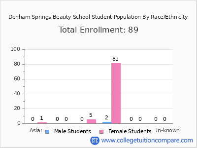Denham Springs Beauty School 2025 Student Population by Gender and Race chart