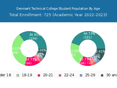 Denmark Technical College 2023 Student Population Age Diversity Pie chart