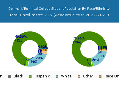 Denmark Technical College 2023 Student Population by Gender and Race chart