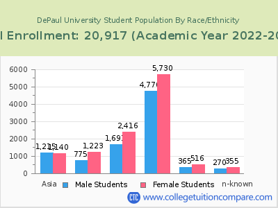 DePaul University 2023 Student Population by Gender and Race chart