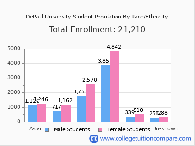 DePaul University 2025 Student Population by Gender and Race chart