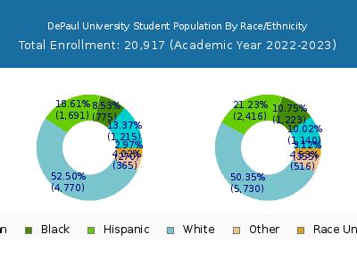 DePaul University 2023 Student Population by Gender and Race chart