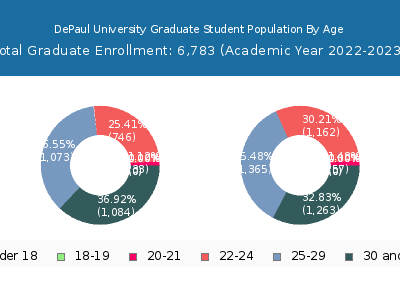 DePaul University 2023 Graduate Enrollment Age Diversity Pie chart