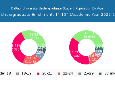 DePaul University 2023 Undergraduate Enrollment Age Diversity Pie chart