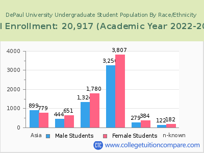 DePaul University 2023 Undergraduate Enrollment by Gender and Race chart