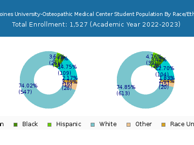 Des Moines University-Osteopathic Medical Center 2023 Student Population by Gender and Race chart