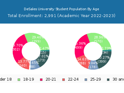 DeSales University 2023 Student Population Age Diversity Pie chart