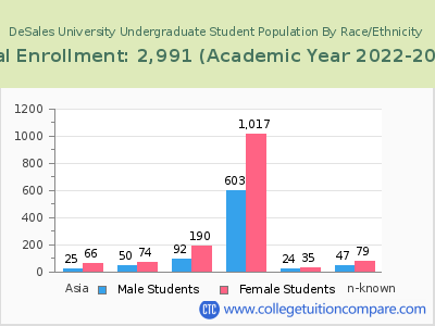 DeSales University 2023 Undergraduate Enrollment by Gender and Race chart