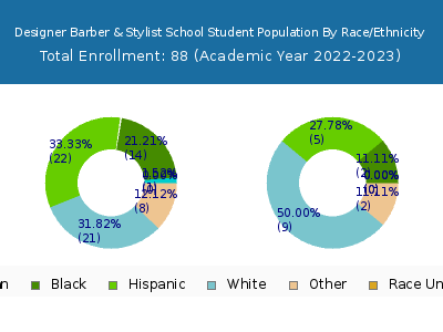 Designer Barber & Stylist School 2023 Student Population by Gender and Race chart