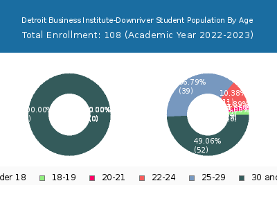 Detroit Business Institute-Downriver 2023 Student Population Age Diversity Pie chart