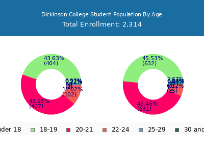 Dickinson College 2025 Student Population Age Diversity Pie chart