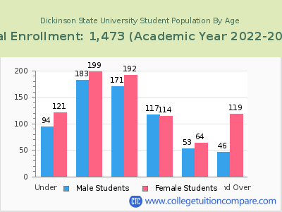 Dickinson State University 2023 Student Population by Age chart