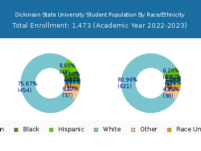 Dickinson State University 2023 Student Population by Gender and Race chart