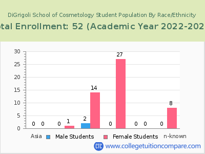 DiGrigoli School of Cosmetology 2023 Student Population by Gender and Race chart