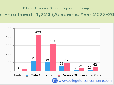 Dillard University 2023 Student Population by Age chart
