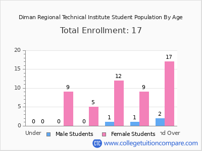 Diman Regional Technical Institute 2024 Student Population by Age chart