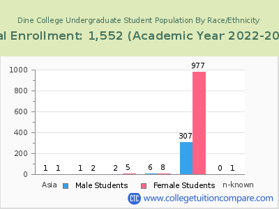 Dine College 2023 Undergraduate Enrollment by Gender and Race chart