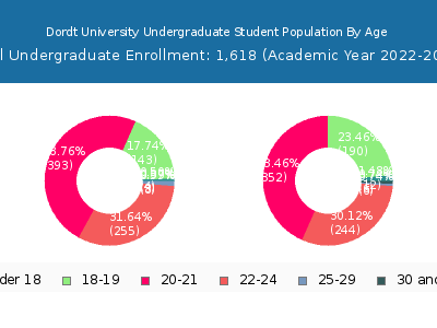 Dordt University 2023 Undergraduate Enrollment Age Diversity Pie chart