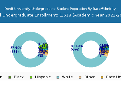 Dordt University 2023 Undergraduate Enrollment by Gender and Race chart