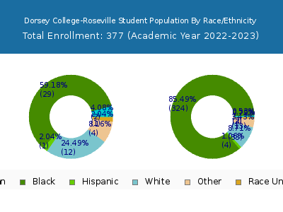 Dorsey College-Roseville 2023 Student Population by Gender and Race chart