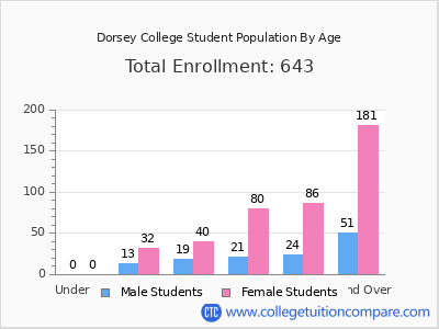 Dorsey College 2024 Student Population by Age chart