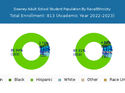 Downey Adult School 2023 Student Population by Gender and Race chart