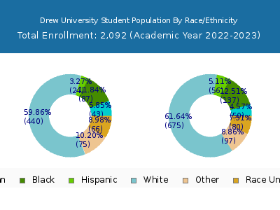 Drew University 2023 Student Population by Gender and Race chart