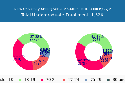 Drew University 2025 Undergraduate Enrollment Age Diversity Pie chart
