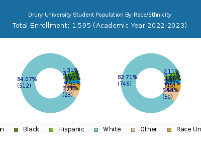Drury University 2023 Student Population by Gender and Race chart