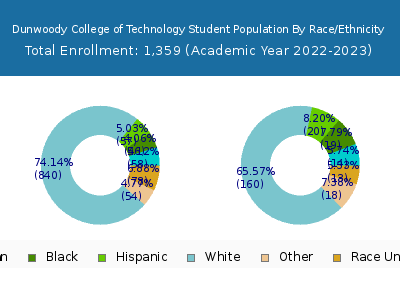 Dunwoody College of Technology 2023 Student Population by Gender and Race chart