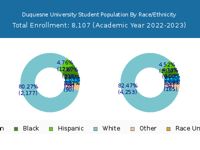 Duquesne University 2023 Student Population by Gender and Race chart