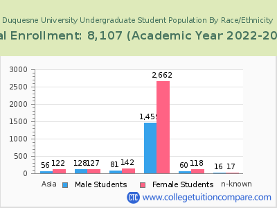 Duquesne University 2023 Undergraduate Enrollment by Gender and Race chart