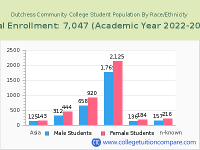 Dutchess Community College 2023 Student Population by Gender and Race chart