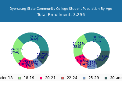 Dyersburg State Community College 2025 Student Population Age Diversity Pie chart
