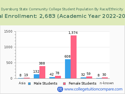 Dyersburg State Community College 2023 Student Population by Gender and Race chart