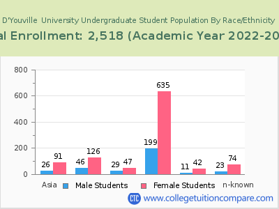 D'Youville  University 2023 Undergraduate Enrollment by Gender and Race chart