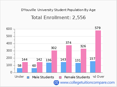 D'Youville  University 2025 Student Population by Age chart