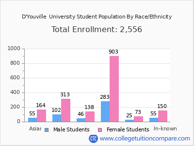 D'Youville  University 2025 Student Population by Gender and Race chart