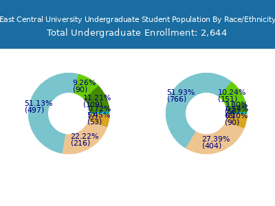 East Central University 2025 Undergraduate Enrollment by Gender and Race chart