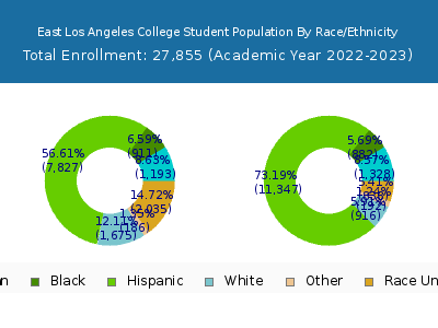 East Los Angeles College 2023 Student Population by Gender and Race chart
