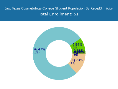 East Texas Cosmetology College 2025 Student Population by Gender and Race chart