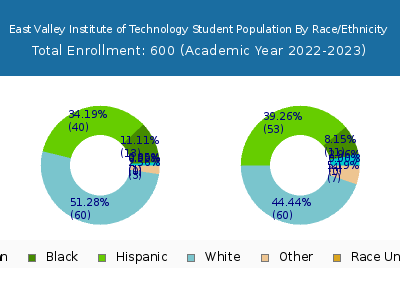 East Valley Institute of Technology 2023 Student Population by Gender and Race chart