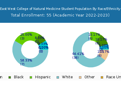 East West College of Natural Medicine 2023 Student Population by Gender and Race chart