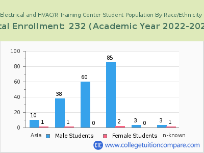 Electrical and HVAC/R Training Center 2023 Student Population by Gender and Race chart