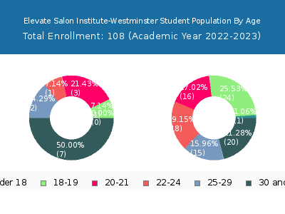 Elevate Salon Institute-Westminster 2023 Student Population Age Diversity Pie chart